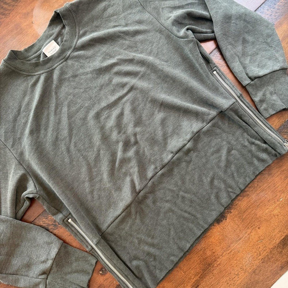 Varley Sweatshirt Womens XL Green‎ DoubleSoft Side Zip Crewneck Knit Pullover